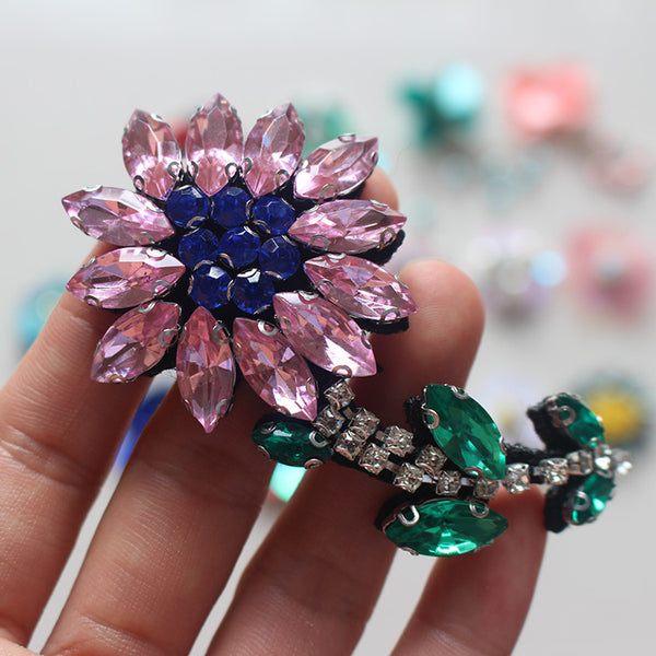 Pink Rhinestone Flower Beaded Patch
