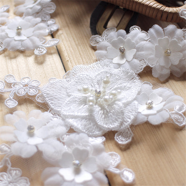 White Flower Embroidery Beaded Patch
