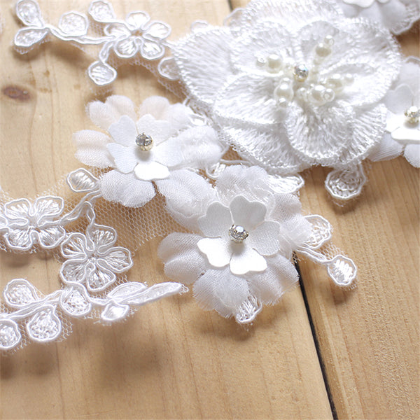 White Flower Embroidery Beaded Patch