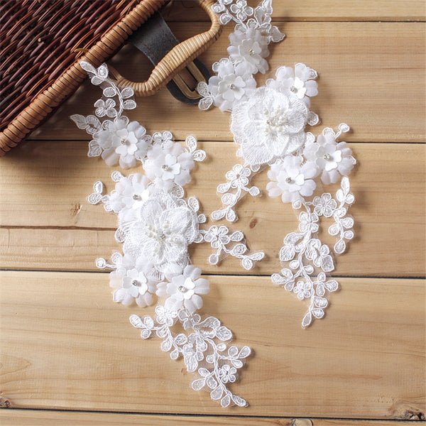 White Flower Embroidery Beaded Patch
